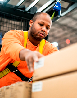 stacking boxes in distribution center