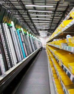 medicine shelves in distribution center